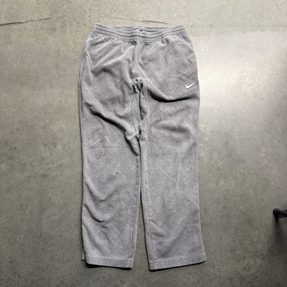 Nike Mens Fleece Sweatpants Gray Open Hem Swoosh Logo Joggers Size M 3845